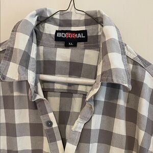 Bocomal Men's Gray & White Checked Button-Down Shirt fire resistant - XL